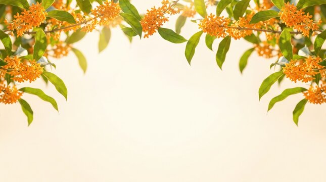 秋の訪れを知らせる小ぶりで愛らしいキンモクセイの花のフレーム素材