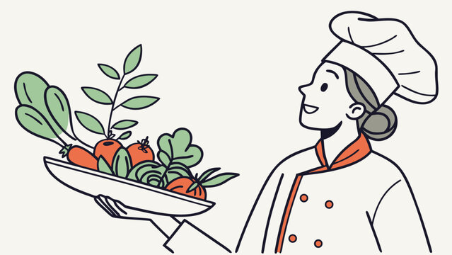 Chef presenting fresh vegetables on plate, healthy cooking and organic food concept with professional restaurant cuisine and natural ingredients