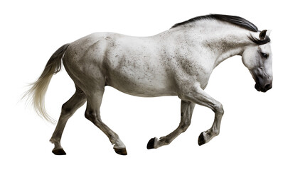 Fototapeta premium Dappled grey horse in motion, white