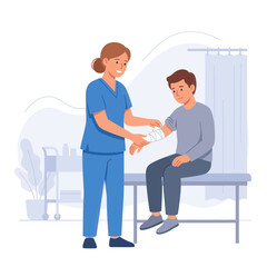 Obraz premium Nurse Applying Bandage to Patient's Arm - Medical Care Illustration