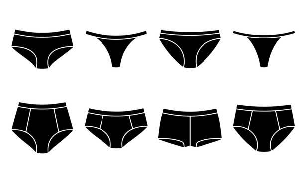 Women's Underwear Panty Styles Flat Silhouette Collection Cheeky Tanga Thong Bikini and Brief Vector Icons