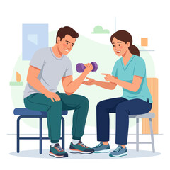 Fototapeta premium Physical Therapist Guides Patient Through Dumbbell Exercise for Rehabilitation and Strength Training