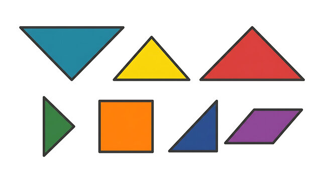 Collection of Geometric Shapes Including Triangles Squares and Parallelograms in Various Bright Colors Isolated on White Background