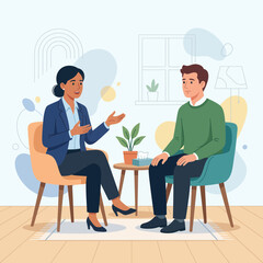 Fototapeta premium Psychologist and Patient Session - Flat Design Vector Illustration