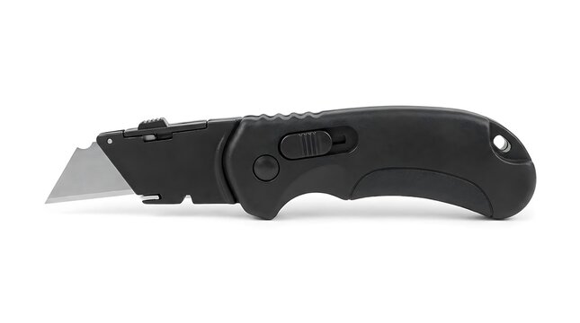Black utility knife with sharp retractable blade