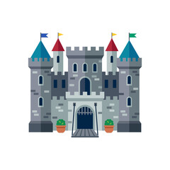 Medieval Fortress Castle with Tall Towers and Drawbridge Illustration
