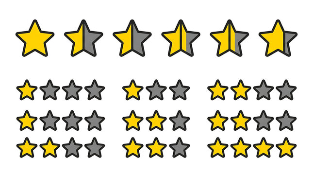 Collection of Pixelated Star Rating Icons Representing Customer Feedback and Satisfaction Levels