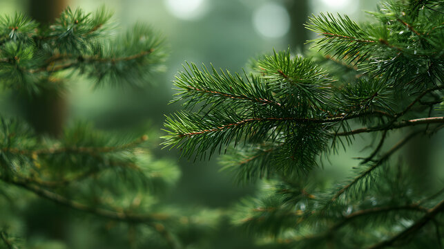 Soft Focus on Evergreen Forest Background with Bokeh Effect for Serene and Calm Social Media Posts
