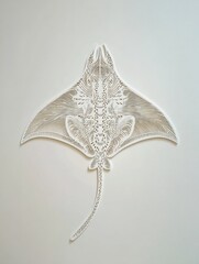 Intricate Laser Cut Paper Stingray Silhouette With Detailed Geometric Patterns On White Background