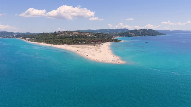 Possidi Beach sandy peninsula coastline surrounded