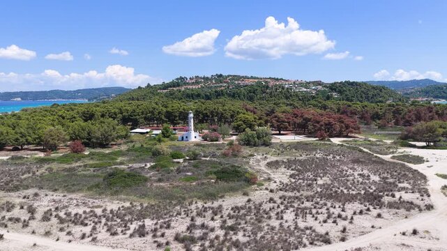 Possidi beach dunes and lighthouse overlooking