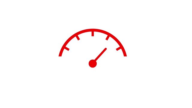 Animation video of red icon speed meter and performance meter on white background. HD video quality. 