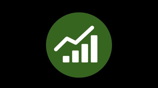 Minimalist Green Circular Icon Featuring a Growing Bar Graph Symbol Representing Financial Success and Data Progress