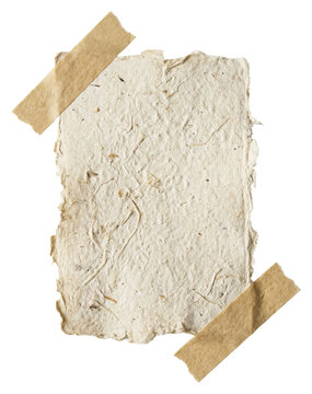 Rough textured handmade paper sheet attached with tape.