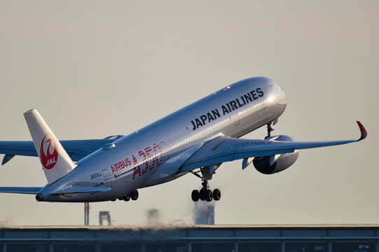Japan Airlines Airbus A350-900 (JA01XJ) passenger plane taking off from Haneda Airport