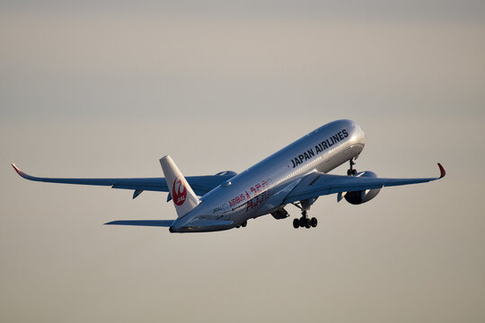 Japan Airlines Airbus A350-900 (JA01XJ) passenger plane taking off from Haneda Airport