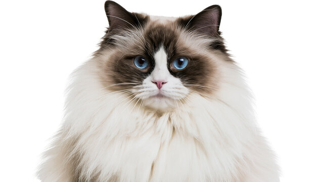 Ragdoll cat with blue eyes and fluffy white fur