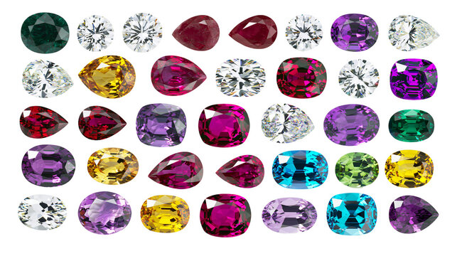 Collection of faceted gemstones in various cuts and colors