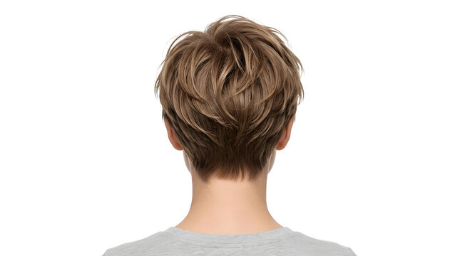 Messy textured blonde pixie hairstyle rear view