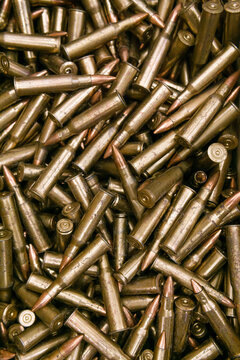 Bullets background. Close-up of a lot of bullets
