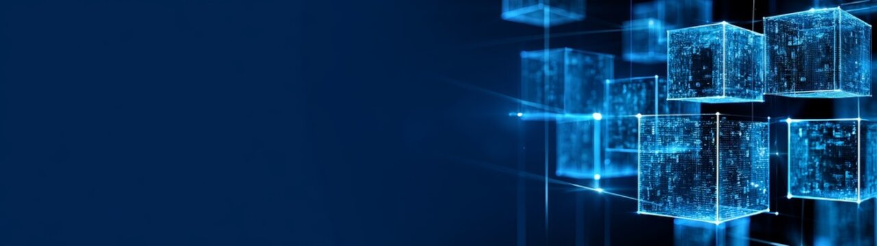 Futuristic digital blocks representing cloud based erp system integration and business automation technology