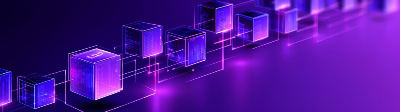 Abstract digital transformation concept illustrating cloud based erp system integration and workflow automation