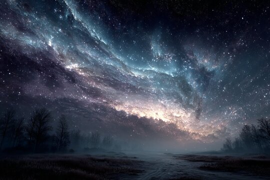 Ethereal Nightscape - A Symphony of Stars and Whispering Trees.
