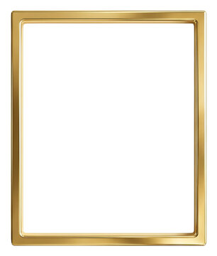 Elegant Golden Picture Frame Border Isolated on White.