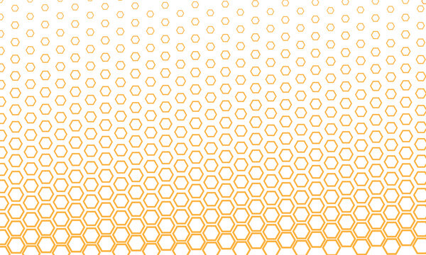 Yellow and white fading hexagon halftone pattern background vector illustration, gradient geometric honeycomb grid texture, and cell background graphic. Professional vector illustration.
