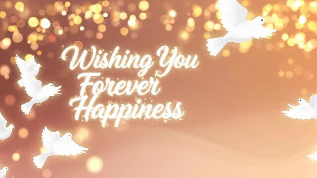 Ethereal Golden Background Featuring Radiant Bokeh Lights and Flying White Doves Representing Peace and Joyful Celebrations for Special Occasions