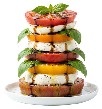 Delicious Stacked Caprese Salad Tower with Balsamic Glaze.
