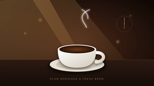 Minimalist Animated Coffee Cup with Steaming Hot Beverage for Relaxing Slow Morning Visual Concept
