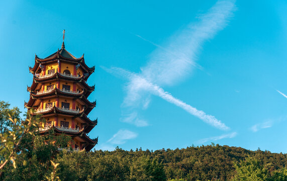 Traditional Chinese Pagoda in Tranquil Landscape