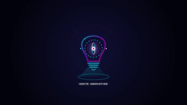 Neon Digital Light Bulb Icon Representing Modern Technology Concepts and Creative Innovation Ideas