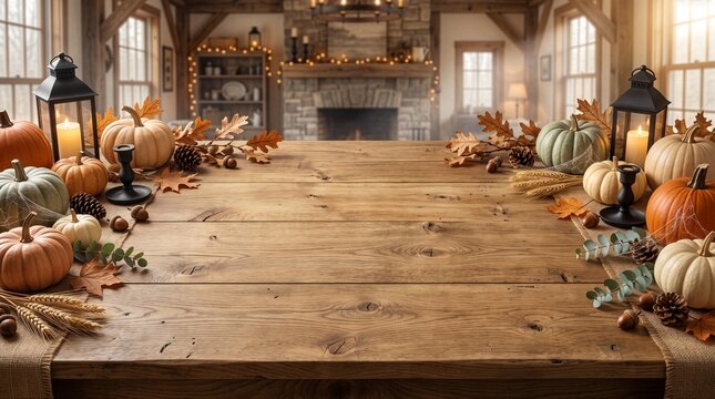 Autumn Farmhouse Wooden Table Background