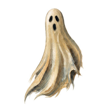 Spooky floating watercolor ghost illustration for Halloween, png