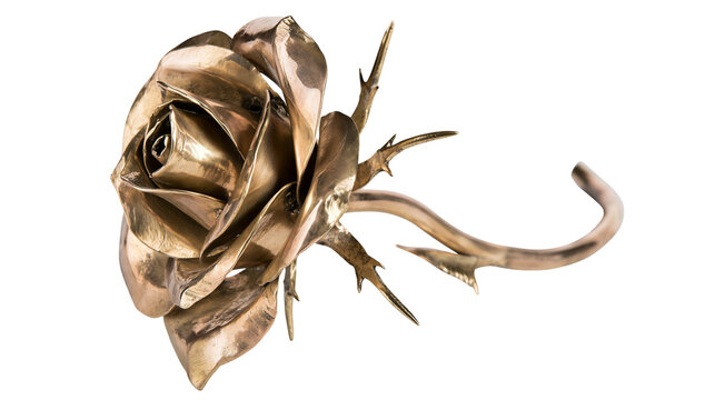 Bronze rose sculpture with thorny stem