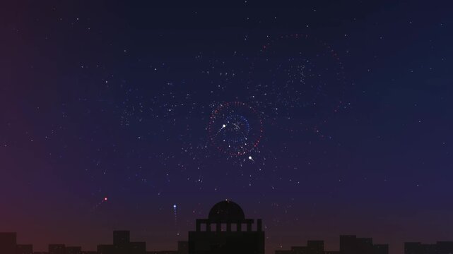 Cinematic View of a Starry Night Sky Above a Sprawling Urban Cityscape Silhouette at Night for Dramatic Backgrounds