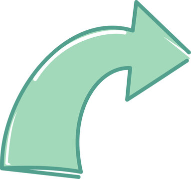 Minimalist Mint Green Curved Arrow Vector Illustration, Navigation and Redirection Symbol Pointing Right and Up, Isolated Icon for Web and App Interface Design