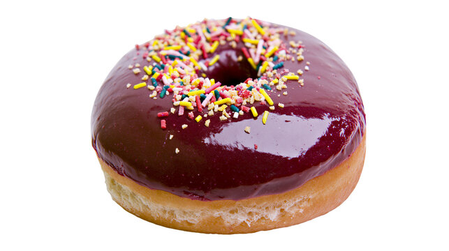 Chocolate glazed donut with colorful sprinkles