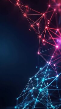 Abstract glowing network of interconnected nodes and lines in neon blue and pink colors on a dark background, symbolizing technology. ..Created with Generative AI, not depicting real subjects.