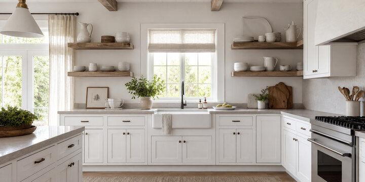 Farmhouse White Shaker Apron Sink Modern Kitchen Interior