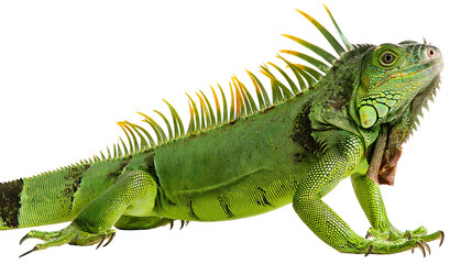 Fototapeta premium Green iguana with spiky crest and yellow tipped spines