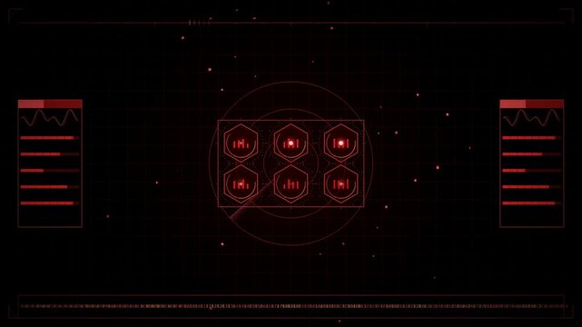Glowing Futuristic Digital Network Interface Displaying Interconnected Data Points in a Dark Abstract Design for Technology Concepts