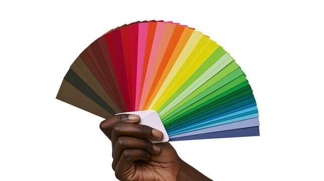 Hand holding fanned out color swatch samples