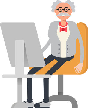Scientist Character Working on Desktop
