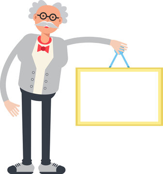 Scientist Character Holding Blank Signage
