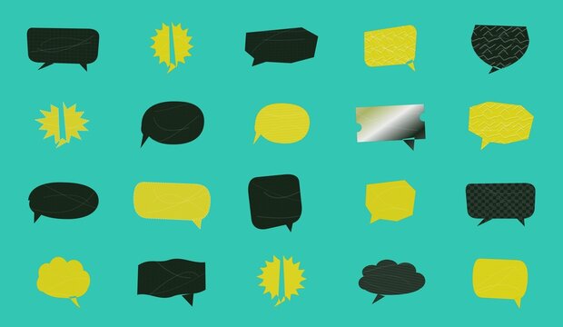 Flat cartoon speech bubble set with yellow and black colors illustration