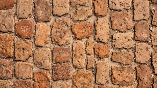 Close-up of terracotta cobblestone pavement texture