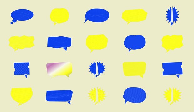 Colorful set of speech and thought bubble icons in yellow and blue illustration